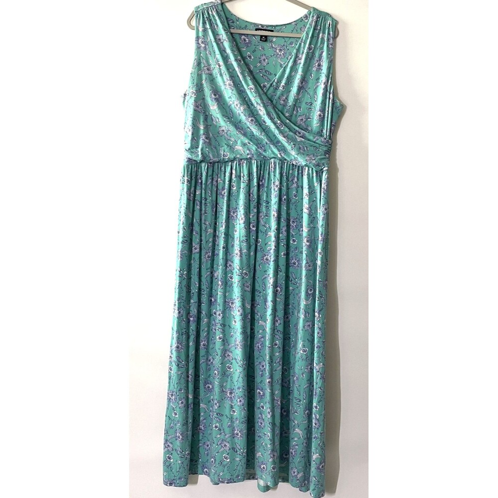 Lands' End Floral Faux Wrap Sleeveless Maxi Dress Green Blue Size 1X-(mp)